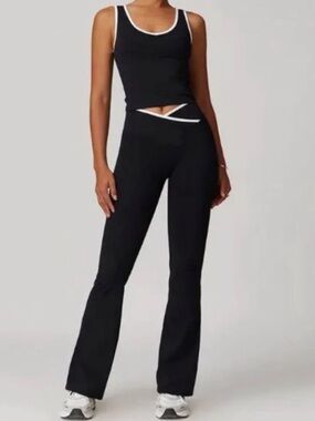 lululemon athletica Flare Leggings- White Trim Black Bootcut Pants